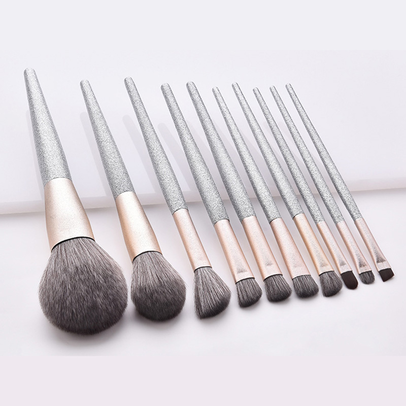 Super Quality 10pcs Frosted Silver Makeup Brush Set (8)