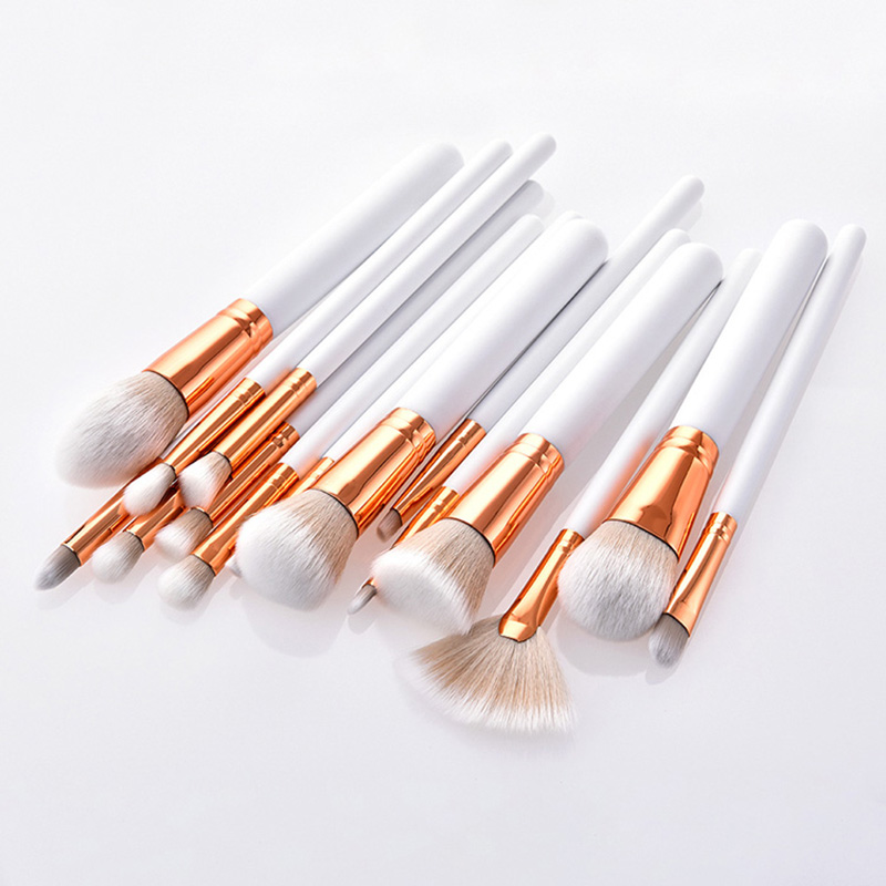 DDP White Gold 15 pcs White Handle Synthetic Hair Makeup Brush Set (2)